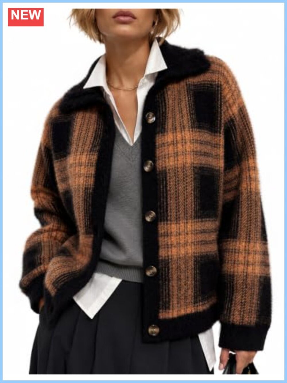 CiCiBird Womens Plaid Chunky Knit Cardigan Sweater Jacket